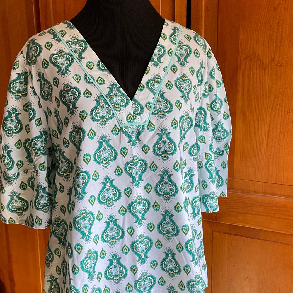 LOFT White and Green Paisley Blouse
